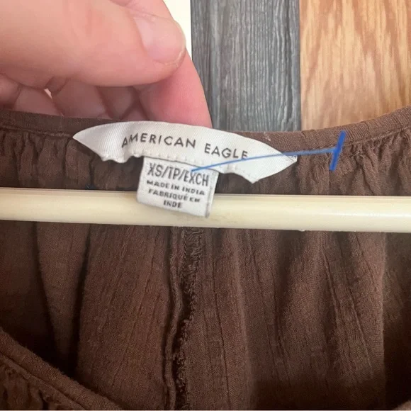 American Eagle Outfitters Brown Flowy Boho Button-Up Blouse - Picture 3 of 5